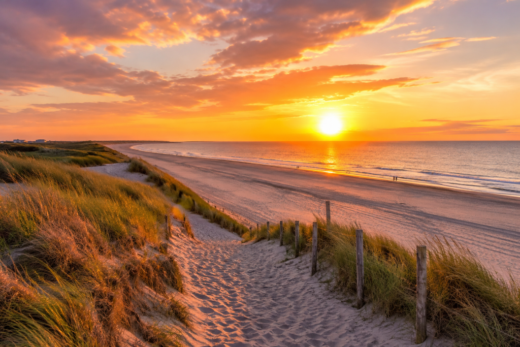 Gouden kust bij zonsondergang
